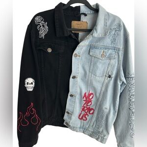 Rue 21 Limited Edition Black & Blue Denim Jacket Size XL